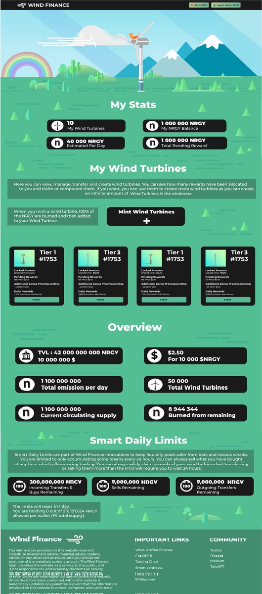 jo_prismeagency's tweet photo. @Windfinance @WindFinance est un #forkuniv sur la blockchain #Avalanche avec 2044 % APR.
Le principe est simple, mint une éolienne (node), compound, claim vos $NRGY. https://t.co/h5AtQaGQ82