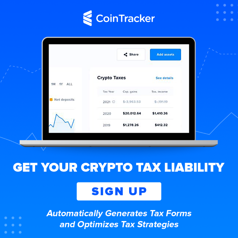 CoinTracker's tweet photo. Intimidated by your crypto taxes? 

Use CoinTracker as the most trusted way to accurately calculate and file your taxes in just a few clicks!