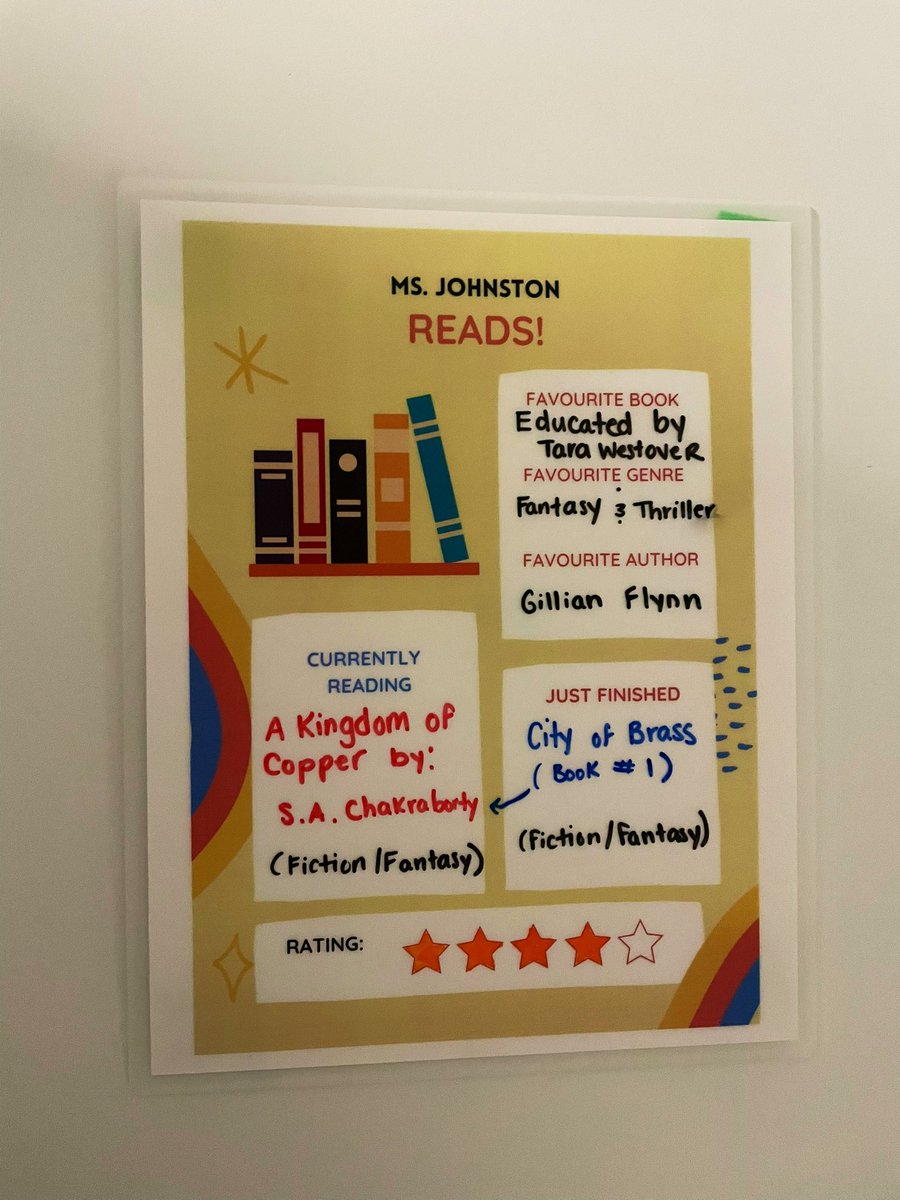 JohnstKM's tweet photo. Fostering a love of reading at @CPJHWildcats! Can’t wait to share our current and favourite reads with students! @crystal_hrce @MrJLangille @HrceLiteracy (check thread for link to use our template 😁!) https://t.co/exTZBIVEFJ