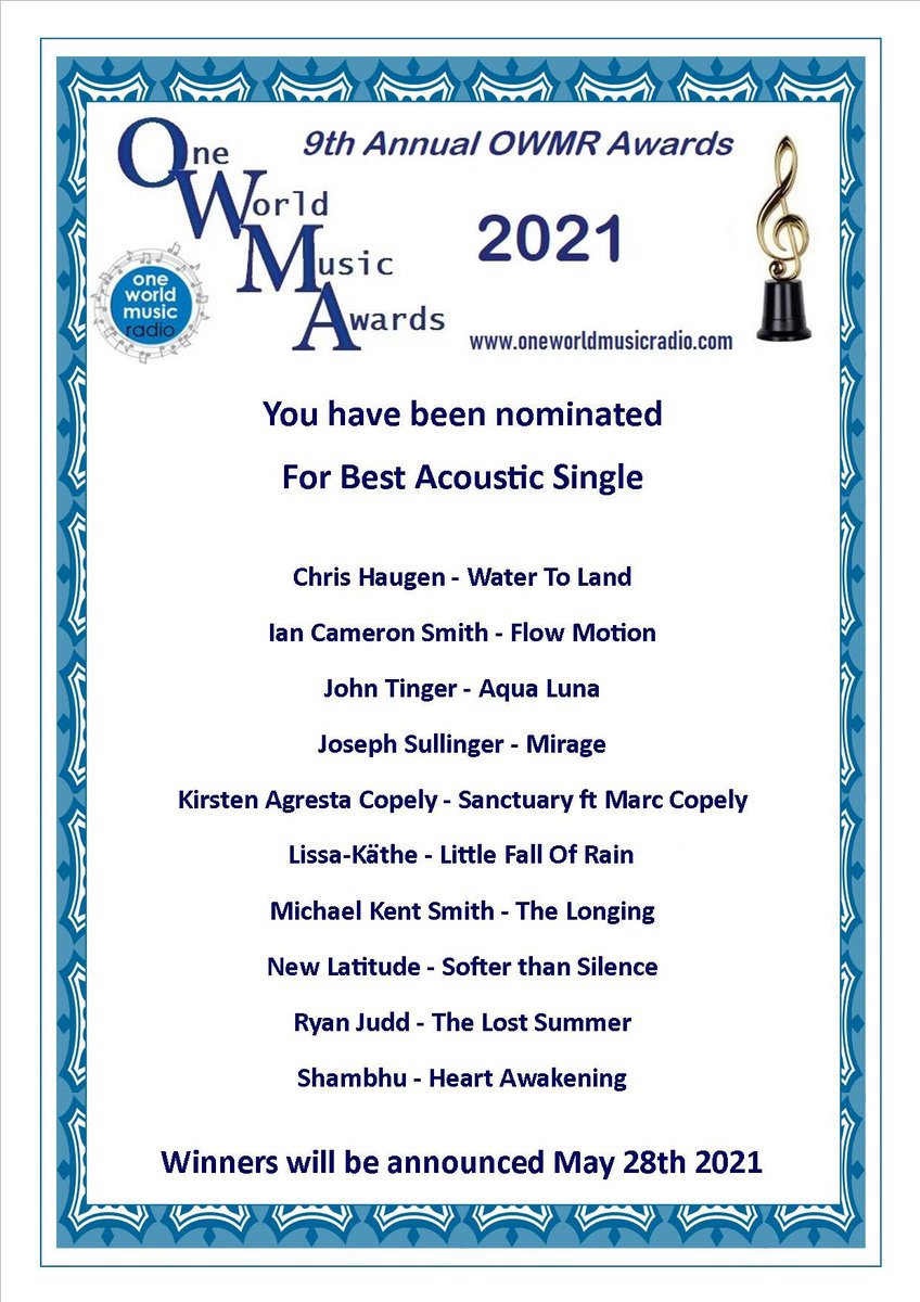 kcopelymusic's tweet photo. Thanks for the nomination for “Sanctuary” @OneWorldMusicEU!!
#harpist #guitarist #ambientguitar #oneworldmusic #awards #nomination https://t.co/NUYPzZaW0n