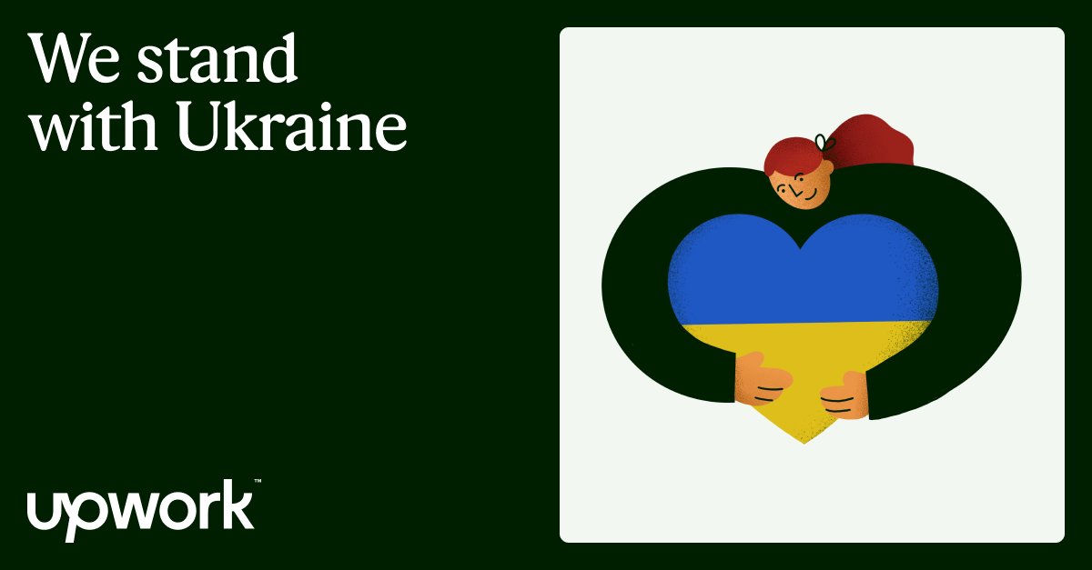 Upwork's tweet photo. You can now support individual freelancers in Ukraine by sending them a donation through Upwork’s Project Catalog.💚 Purchase a project and funds will be sent directly to them, no freelancer fees and no work required: https://t.co/2UMZTQQceU https://t.co/Zt34h0uiBm