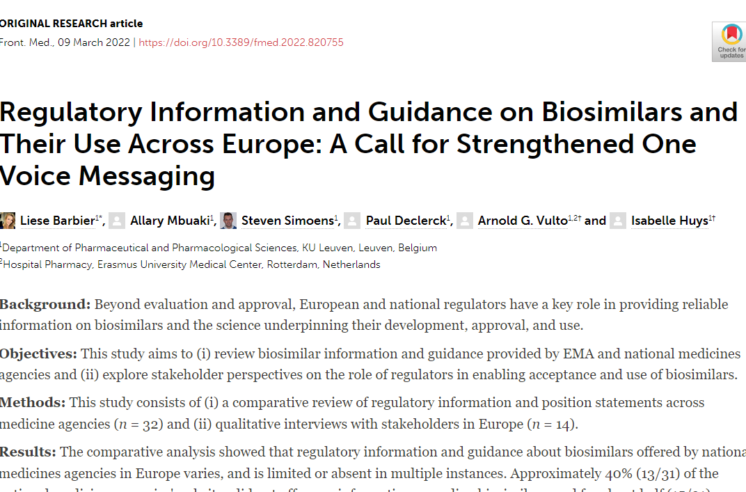 EncarnaCruzM's tweet photo. Interesante estudio sobre la información que proporcionan las agencias regulatorias de medicamentos en Europa sobre biosimilares.

"Only less than half of national medicines agencies provided guidance on biosimilar interchangeability and switching (8/31 and 12/31, respectively)" https://t.co/wtmMVlYhFz