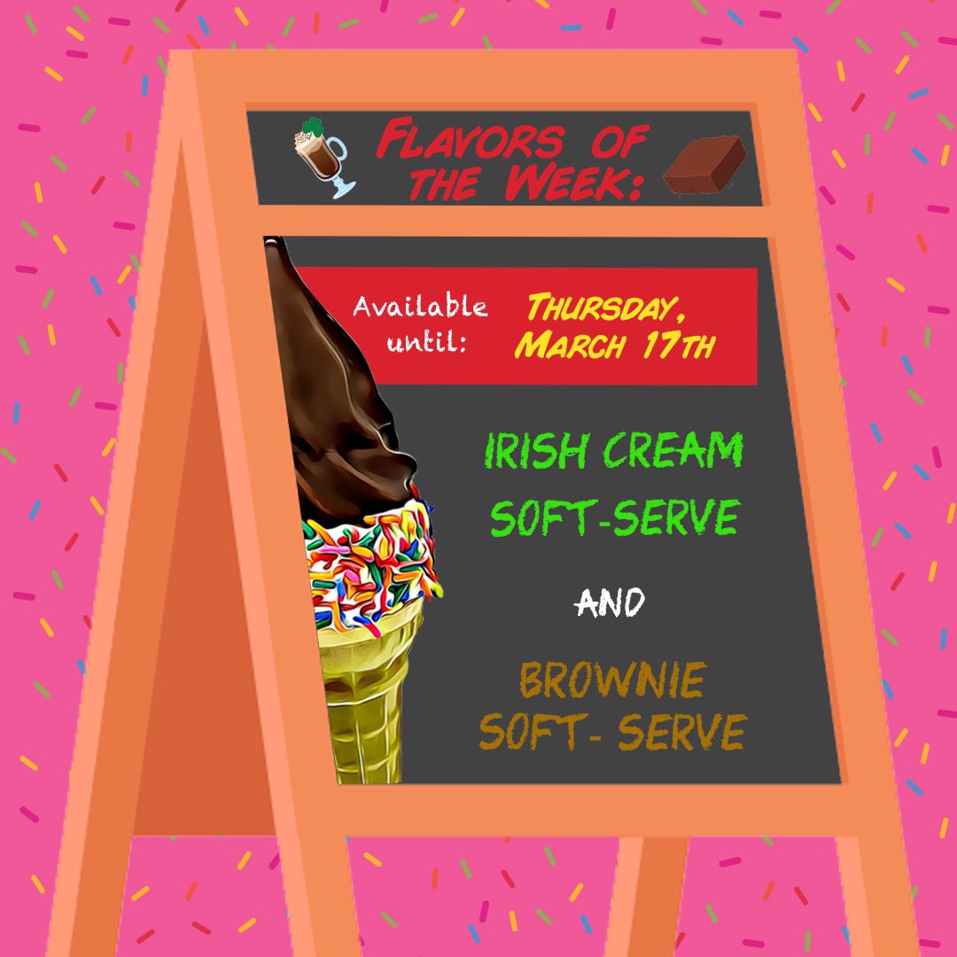 biggayicecream's tweet photo. This weeks flavors of the week are: Irish cream &amp; brownie! Available in stores until Thursday, March 17th! https://t.co/DXVArtD1Wo