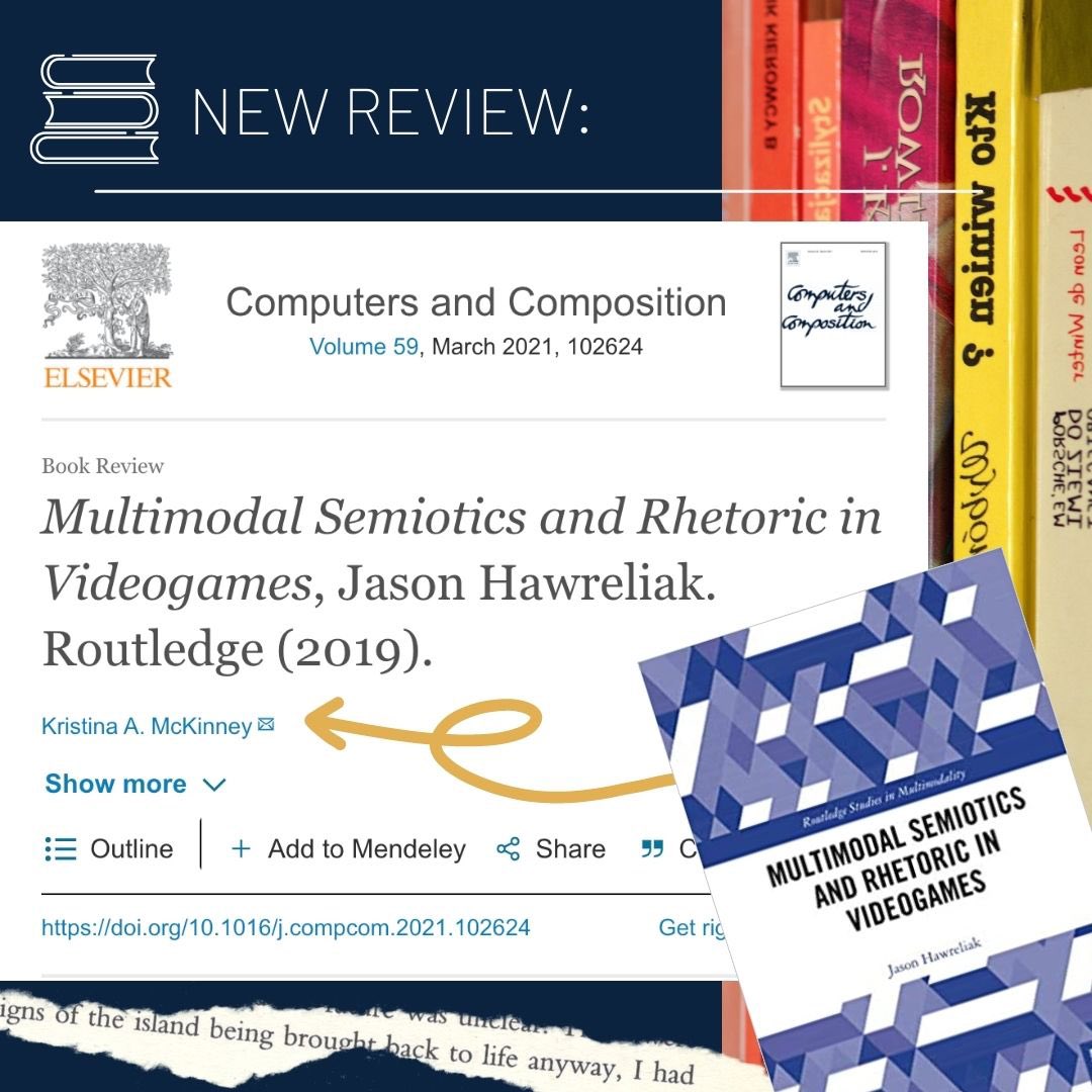 UTSAEnglish's tweet photo. New review by our own PhD student, Kristina McKinney! Find Tina's review in Computers and Composition (Vol. 59) or by following this link: https://t.co/C0wKLUleSY
#UTSA #UTSAENGLISH #BookReview #VideoGames #MultimodalSeniotics #Rhetoric #UTSARhetoric #UTSA23 #UTSA24 #UTSA25 https://t.co/hxF2cWc46q