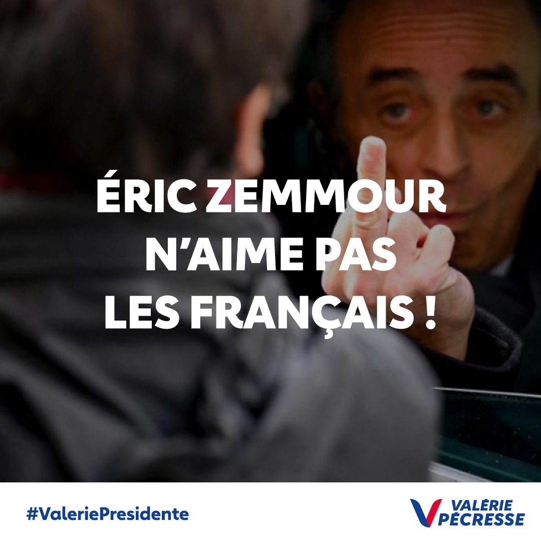 lesRepublicains's tweet photo. Eric Zemmour n'aime pas les Français ! #FaceALaGuerreTF1 https://t.co/msOv1EobU9