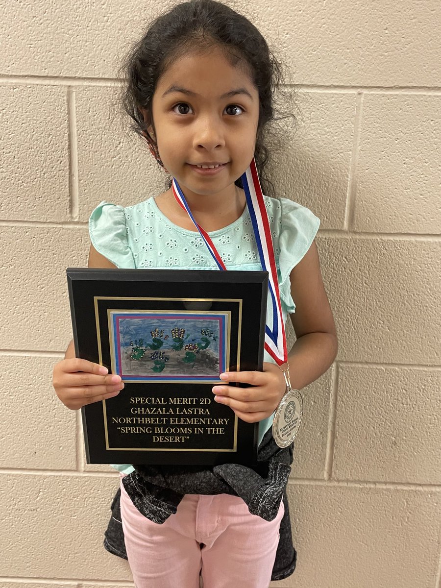 Congratulations to Ghazala on her award winning rodeo art!!! She is an amazing and upcoming Kinder artist at NBE.  ⁦<a href="/HumbleISD_NBE/">North Bend Elementary</a>⁩ ⁦<a href="/VisualArtHumble/">Humble ISD Visual Arts</a>⁩  #rodeoart ⁦<a href="/LJenkins_NBE/">Lourdes Jenkins</a>⁩