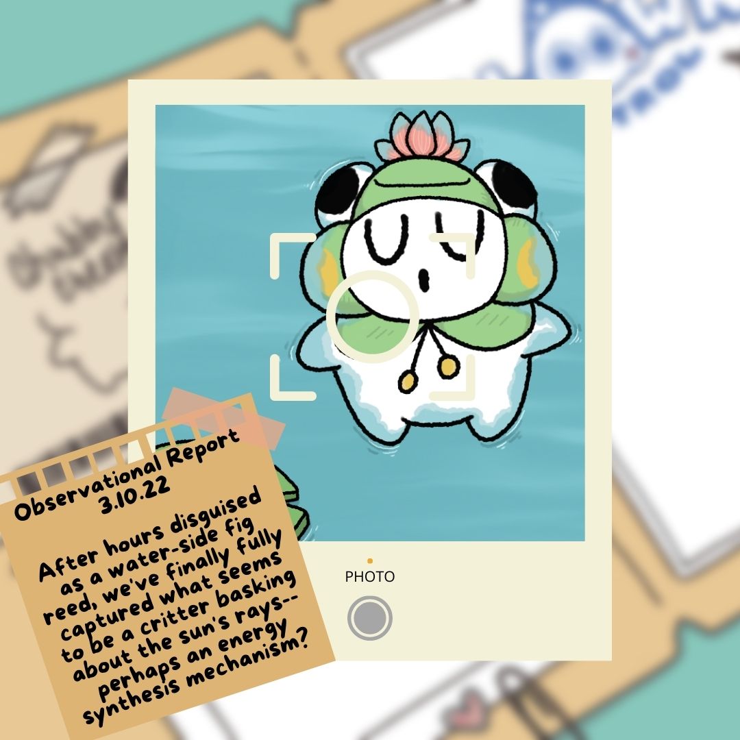 We've monitored this critter floating during the bright hours of every day, showcasing what seems to be a headpiece of sorts- perhaps the mimicry of a frog for safety? environmental disguise? what do you think, agents? 
🌱#NFT #NFTartist #nftart #NFTCommunity🌱