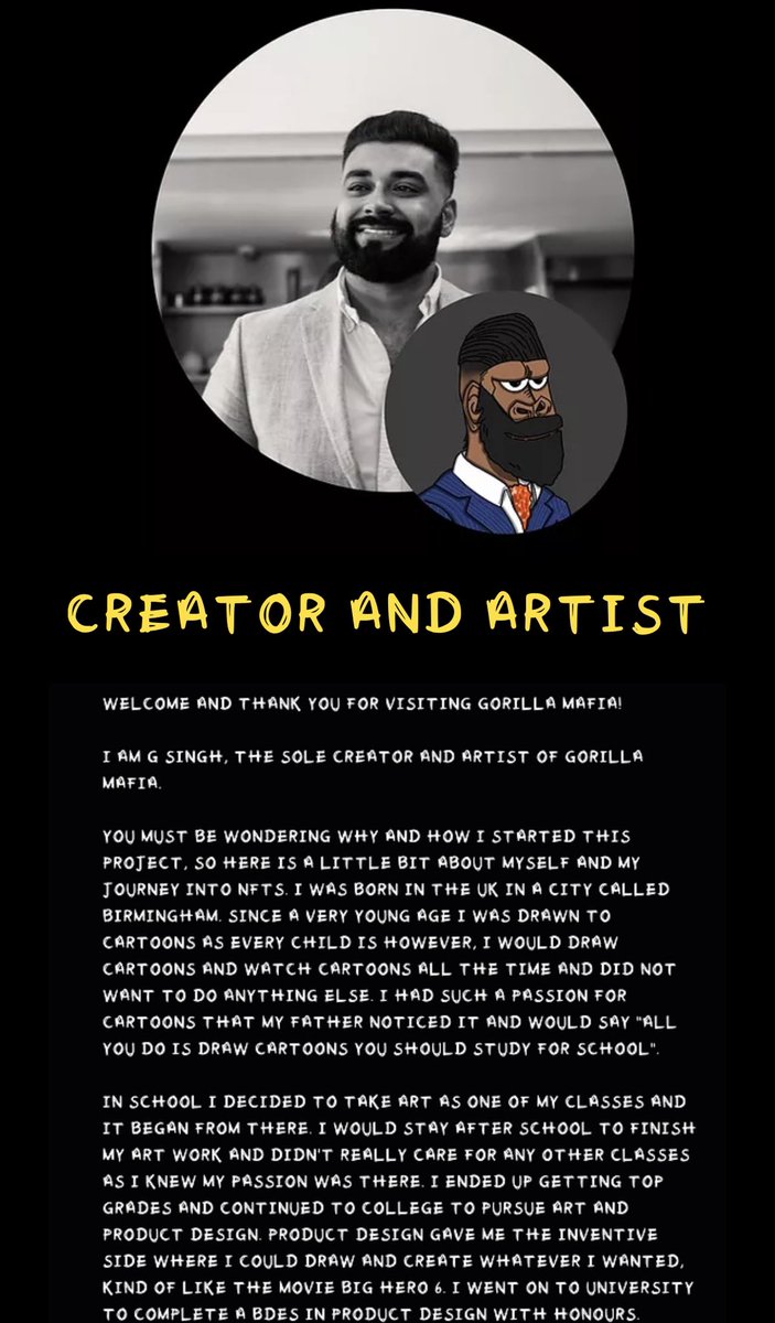 gorilla_mafia_'s tweet photo. Every project has someone behind it and behind @gorilla_mafia_ is @Gsingh_artist 

Attached below are two screenshots mentioning my journey in creating #gorillamafia I hope you all appreciate the time and effort gone into every single piece! 

#NFTCommunity #gorillamafia #gm #NFT https://t.co/4G19t4NbY2