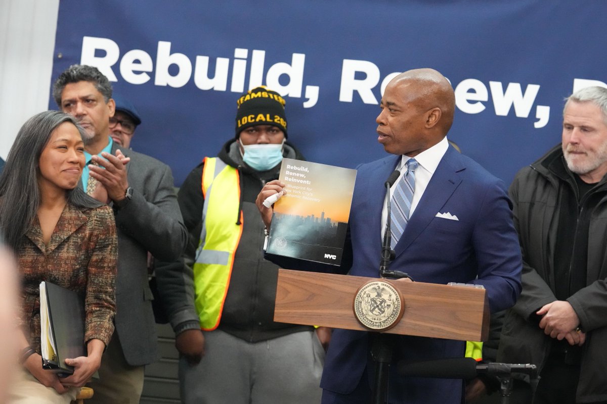 nycgov's tweet photo. .@NYCMayor announced the Economic Blueprint to rebuild, renew and reinvent NYC.

•$140 million for Hunts Point market and community
•Cutting red tape for small business
•Building equitable jobs in cannabis, wind power, game development and more

https://t.co/fklIaxwbfs https://t.co/Plv6CEwJaw