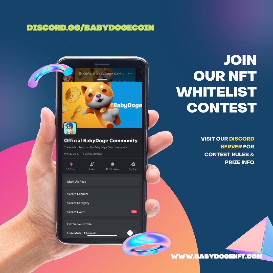 BabyDogeNFTs's tweet photo. Our NFT release is approaching fast, and we couldn't be more excited!

We are kicking off a brand new NFT whitelist leaderboard contest on our Discord. 

Check our server for rules &amp; prize info.

Visit our Discord server for rules &amp; prize info 
https://t.co/3qmOZYAMjJ https://t.co/NHF43CAAIt