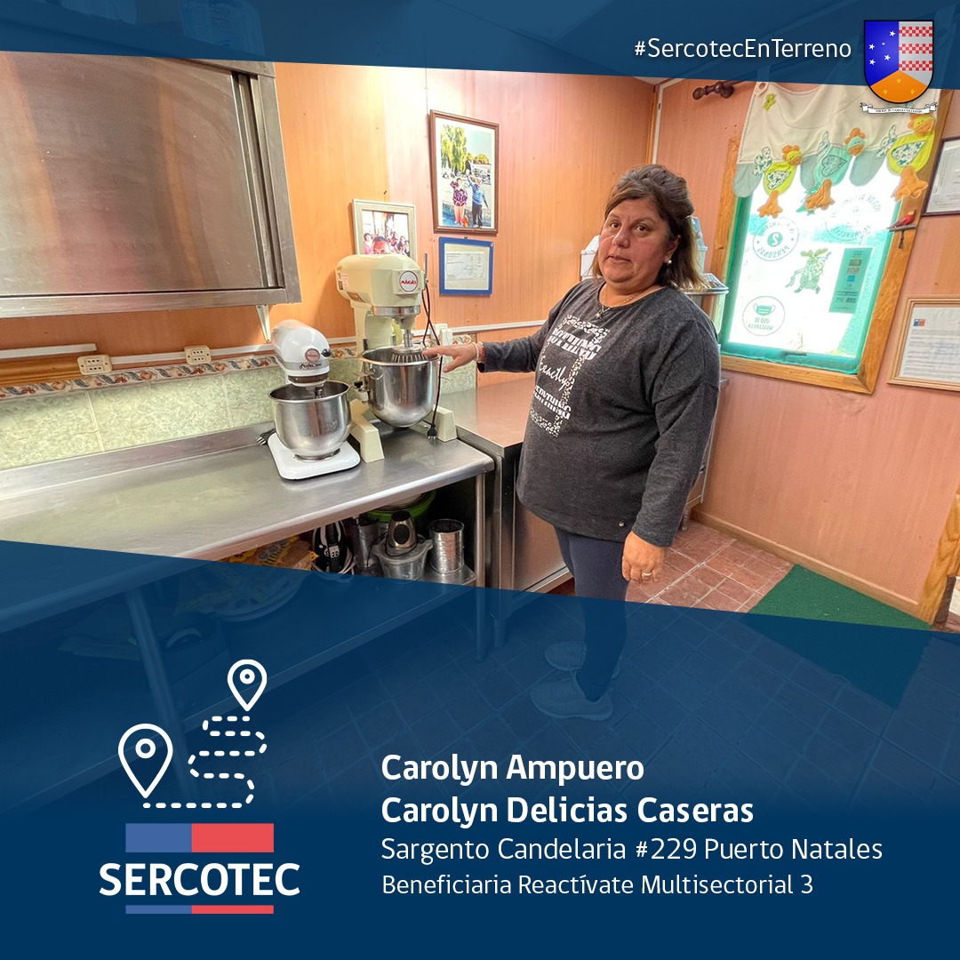 Sercotec_mag's tweet photo. 🥧 Carolyn Ampuero, beneficiaria del programa Reactívate Multisectorial 3.
💸 Con los fondos pudo adquirir maquinaria como batidoras, amasadoras, congelador e insumos para su negocio.
#SercotecMagallanes #ProgramaFondema https://t.co/bwnbvM1KMC