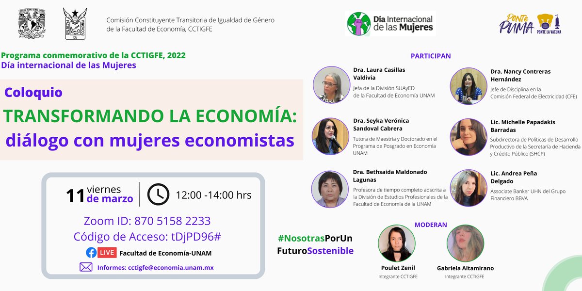 womennuclearMX's tweet photo. Continuamos con los eventos por el #mesdelamujer mañana viernes 11 de Marzo no te pierdas el coloquio TRANSFORMANDO LA ECONOMÍA: Diálogo con mujeres economistas
Zoom ID: 870 5158 2233
Código de Acceso: tDjPD96#
Informes: cctigfe@economia.unam.mx https://t.co/oMB18gUANh