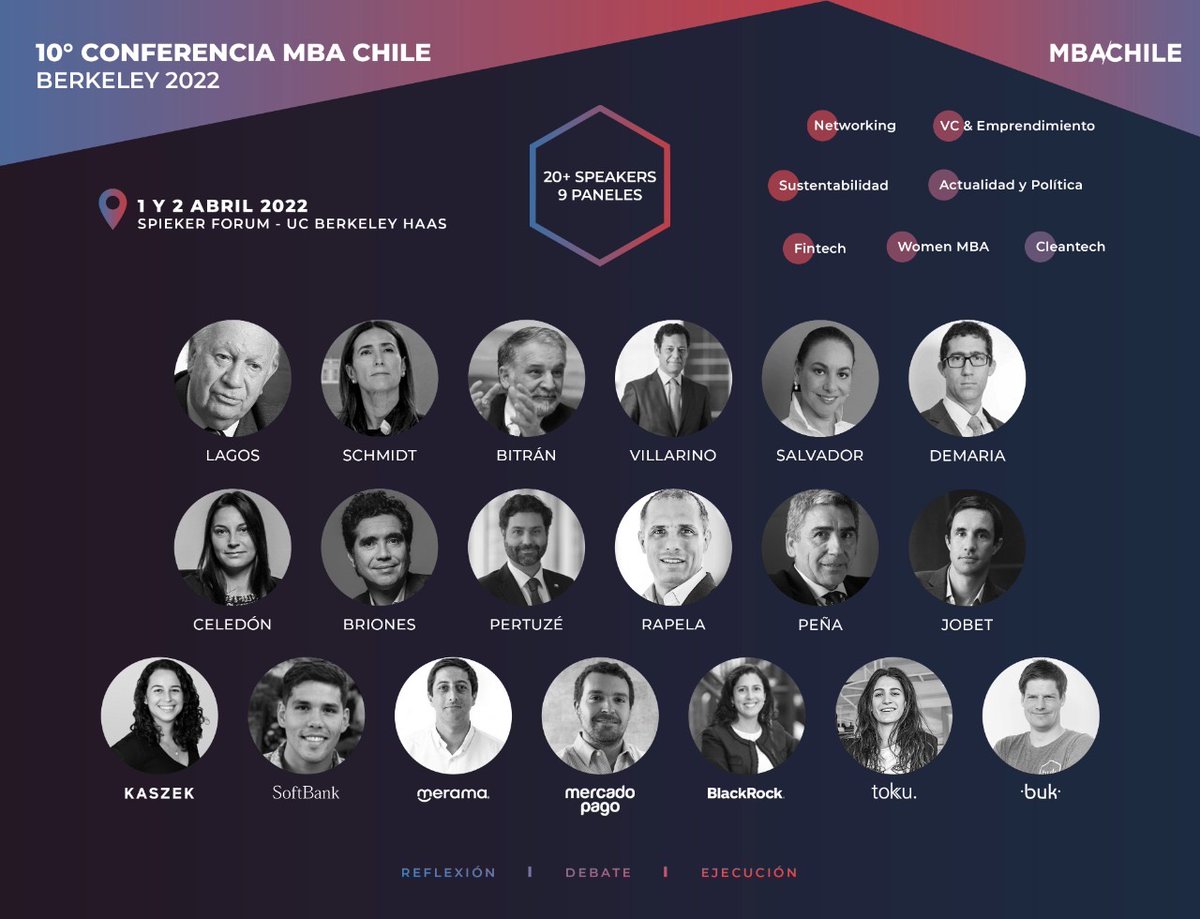 Ya estamos a casi 3 semanas de la conferencia y +20 speakers han confirmado sus asistencia, en persona, a la Conferencia y a todos los eventos sociales. No te pierdas la oportunidad de compartir con líderes de nuestro país este 1 y 2 de abril en Berkeley.