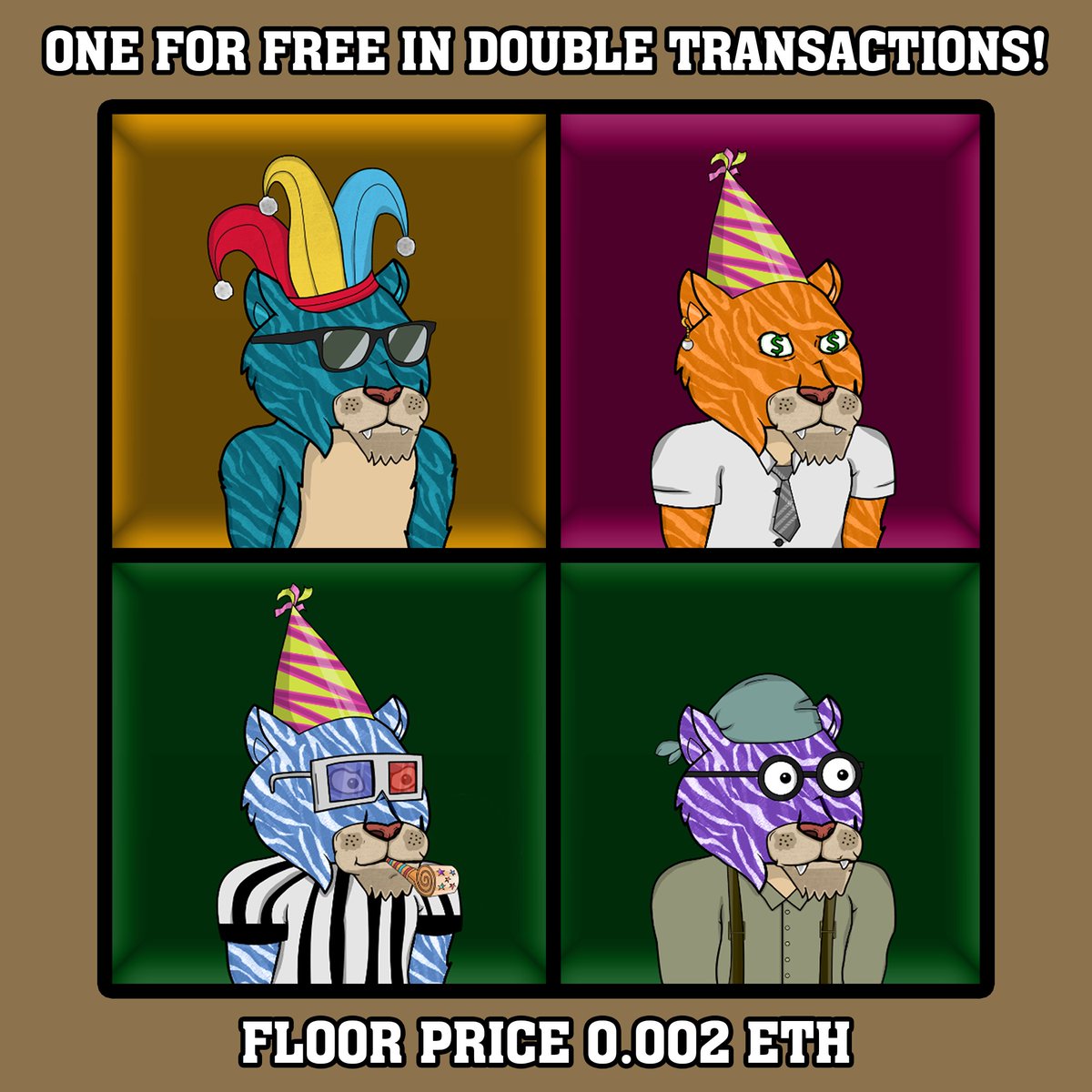 RandyTigerzNFT's tweet photo. One tiger free with double purchases! 🐯 Don't miss this one. 
https://t.co/1QVDnvBMQe
.
.
@opensea
#NFT #NFTGiveaway #NFTCommunity #NFTdrop #NFTshill #nftcollector #NFTGiveaways #NFTartist #NFTartists #NFTProject #digitalart #crypto #ethereum #blockchain #opensea #nftcollectors https://t.co/BNzBzLDDBh