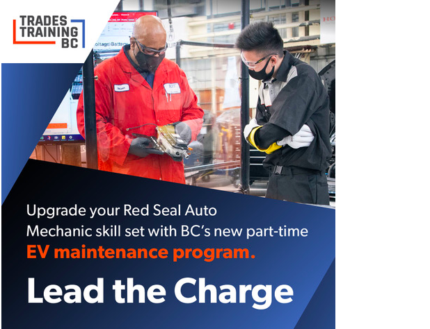 bctrades's tweet photo. Attention Red Seal Auto Mechanics! Upgrade your skills with BC's new part-time EV Maintenance Program. Registration is now open at BCIT, Camosun College, College of New Caledonia and Okanagan College. 🚘 #TrainingBC #EVTraining #CleanBC https://t.co/vIENGc048v https://t.co/k0UZbkddpV