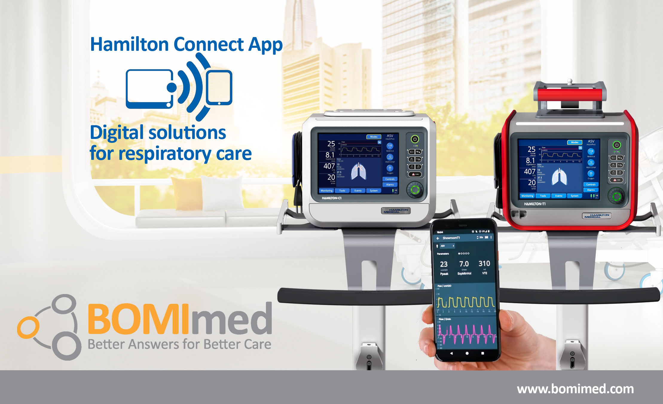 BOMImed on Twitter: "Connect your smartphone to your HAMILTON-C1 HAMILTON-T1 ventilator, and review your patient's respiratory data from anywhere*. Learn more… https://t.co/LUjy3oyjga *Not intended to replace device data https://t.co/5FD0BZdbbK ...