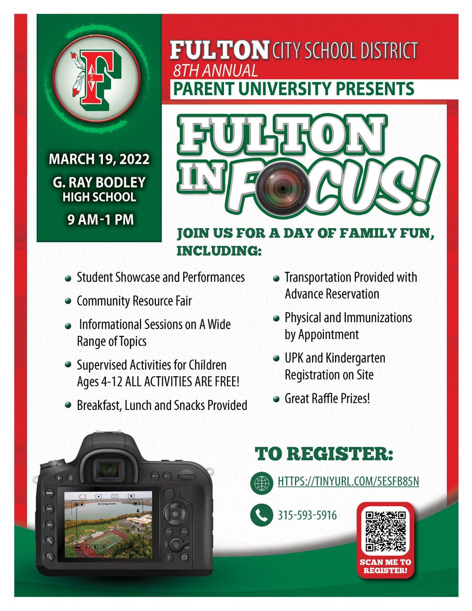 OCOtweetspot's tweet photo. Fulton City School District is having their annual Parent University at GRB High School on March 19th from 9am – 1pm. This event is open to anyone living in the Fulton City School District. https://t.co/n8IcH8EKtM