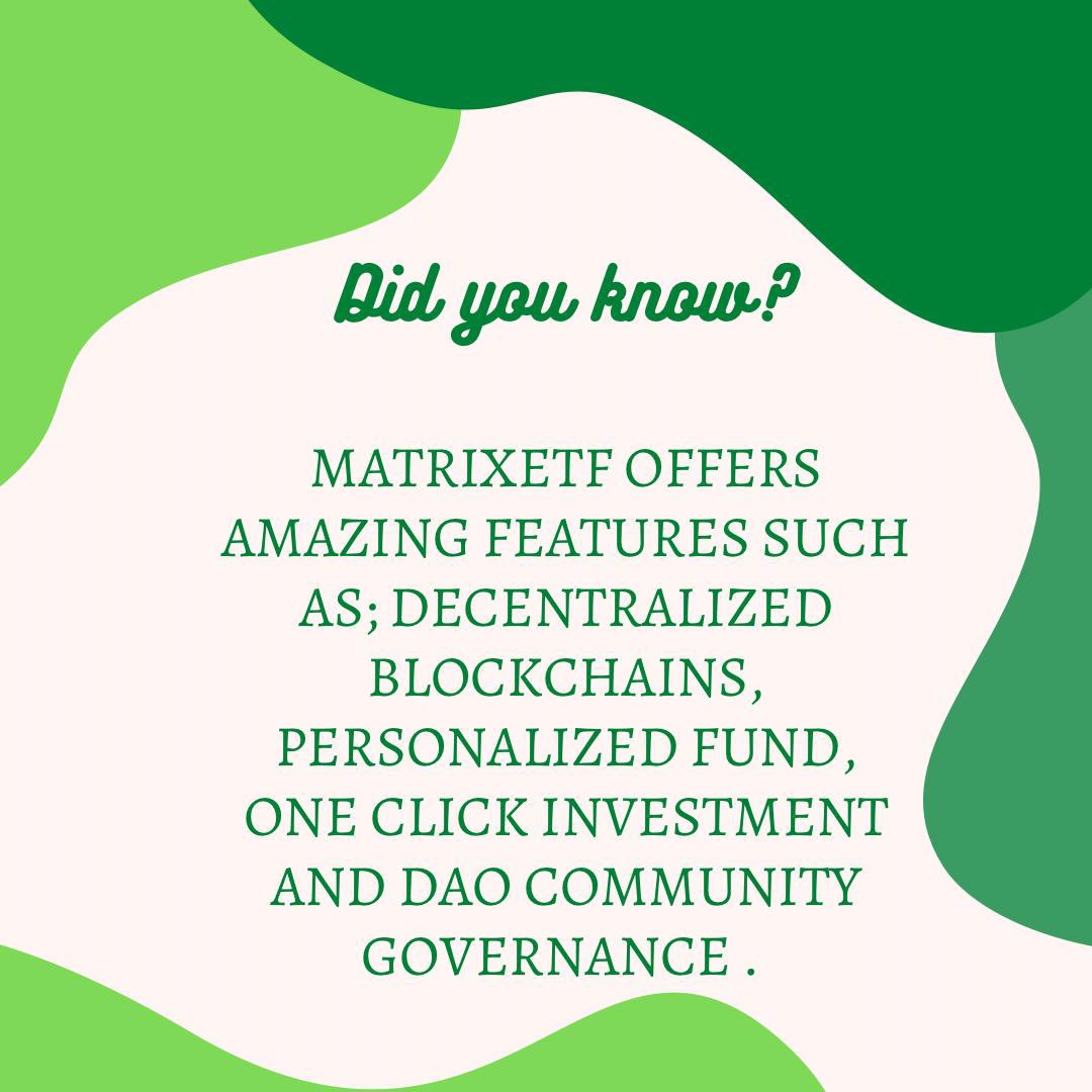 AkwaibomG's tweet photo. #MatrixDao, a decentralised community autonomous organisation manages the @MatrixETF platform. 
Series of ETFs are expected to be launched based on the overall cryptocurrency market performance. https://t.co/ksODwhNF45