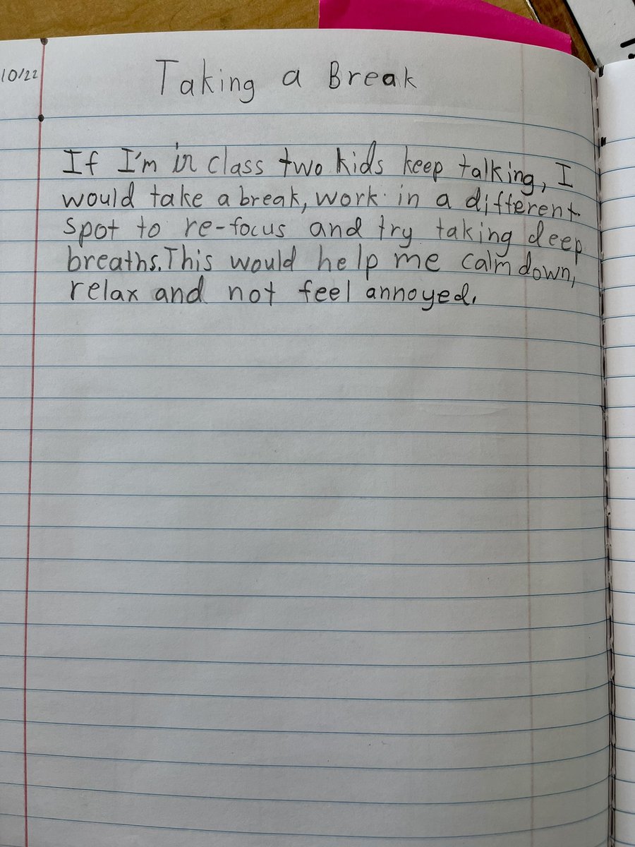 HaycockMrsW's tweet photo. After learning about how, when, and where to take a break to manage strong emotions, students journaled about how they’d handle different situations! #SEL @2ndStepProgram https://t.co/HMwo2Rh9x0