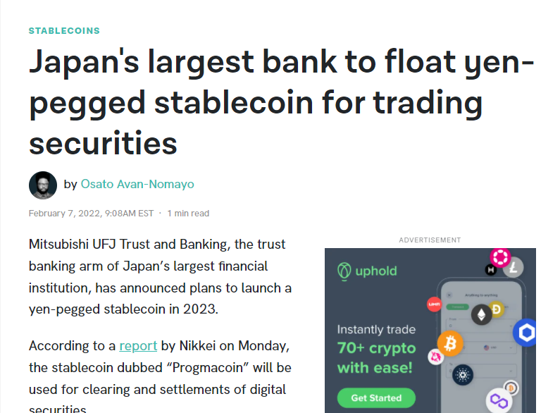 ZssBecker's tweet photo. The inflation rate of the yen was -.23% in 2021.

As opposed to the 10%+ (likely 20%+) dollar.

I think we will see the rise of non USD stable coins in the near future. https://t.co/r6pTu94uAX