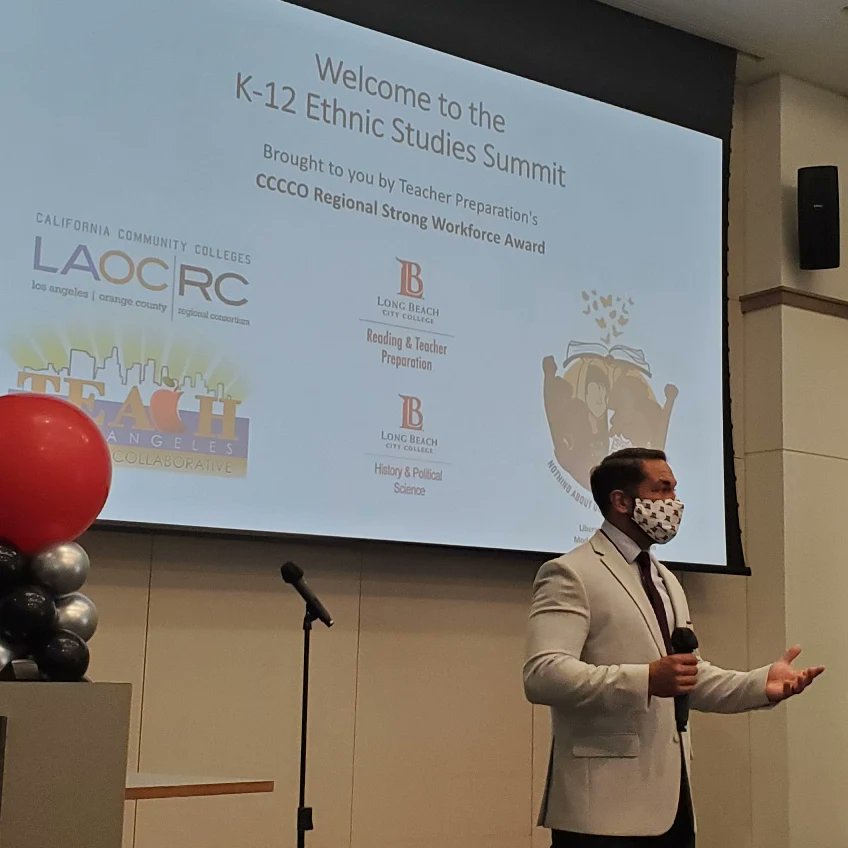 LBCCReadingDept's tweet photo. Had a great day of learning at the #LBCC K-12 Ethnic Studies Summit with special guests Liberated Ethnic Studies.  We're working to address the teacher shortage, increase diversity of the educator pipeline &amp; to infuse ethnic studies pedagogy into our practices. #LBCCFutureTeacher https://t.co/ejjDK5isRj