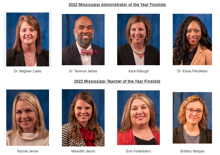 MissDeptEd's tweet photo. MDE announces Mississippi's finalists for 2022 Administrator of the Year and Teacher of the Year. Congratulations to these educators! Get details https://t.co/wtXfXgsgGl #msedu https://t.co/sC33bTu1C9