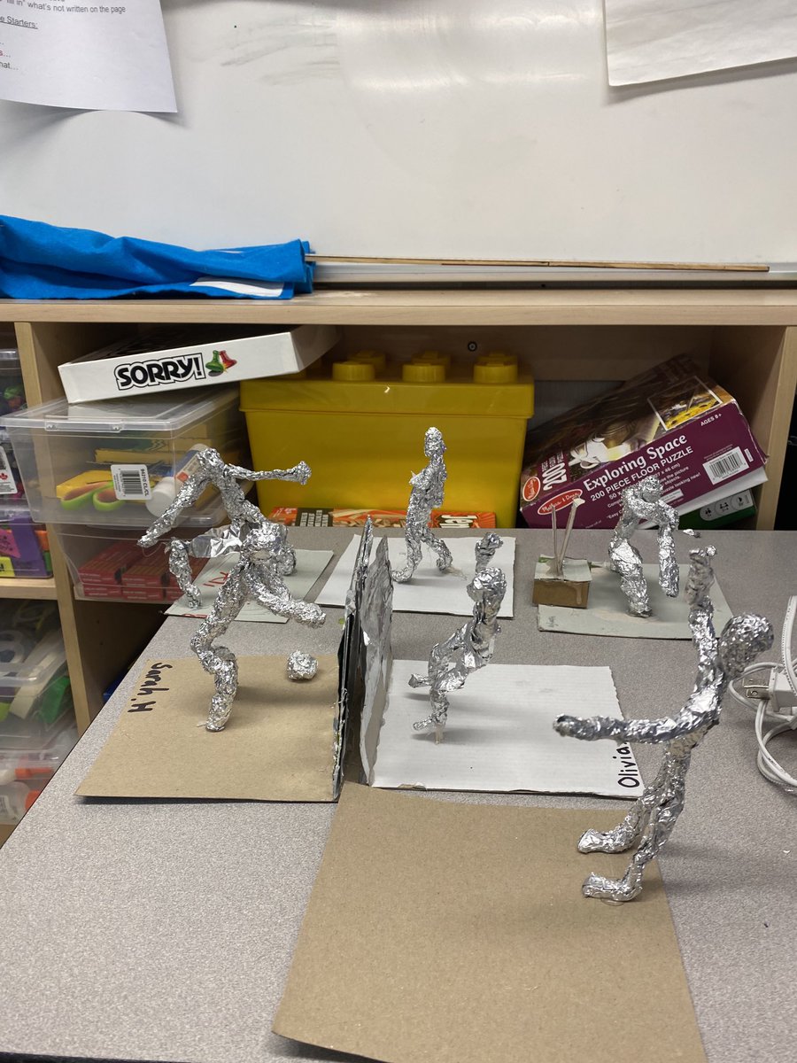 Loved the way these tin foil sculptures turned out! Ss were so creative and chose a pose from an activity they are passionate about. They demonstrated an understanding of proportion of body parts.