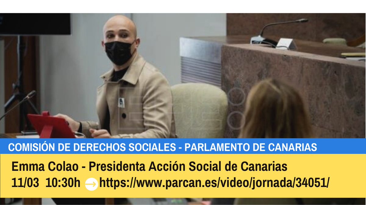 AccionCanarias's tweet photo. Hoy 11 de marzo a las 10:30h en la Comisión de Derechos Sociales del @parcan interviene @ColaoEmma para relatar la situación del Tercer Sector Canario 
#tercersector #accionsocial #Canarias #derechossociales #IslasCanarias #Asociaciones #11Mar https://t.co/OJtIzfR9id