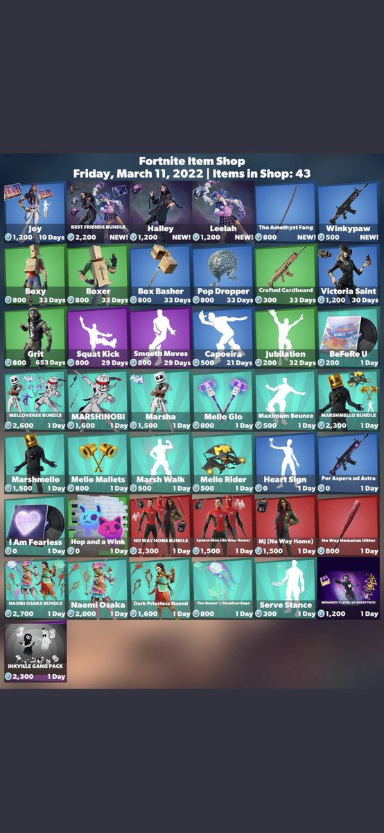 Fortnit03449972's tweet photo. #Fortnite item shop for Friday March 11 2022 https://t.co/YzEjYORW7O