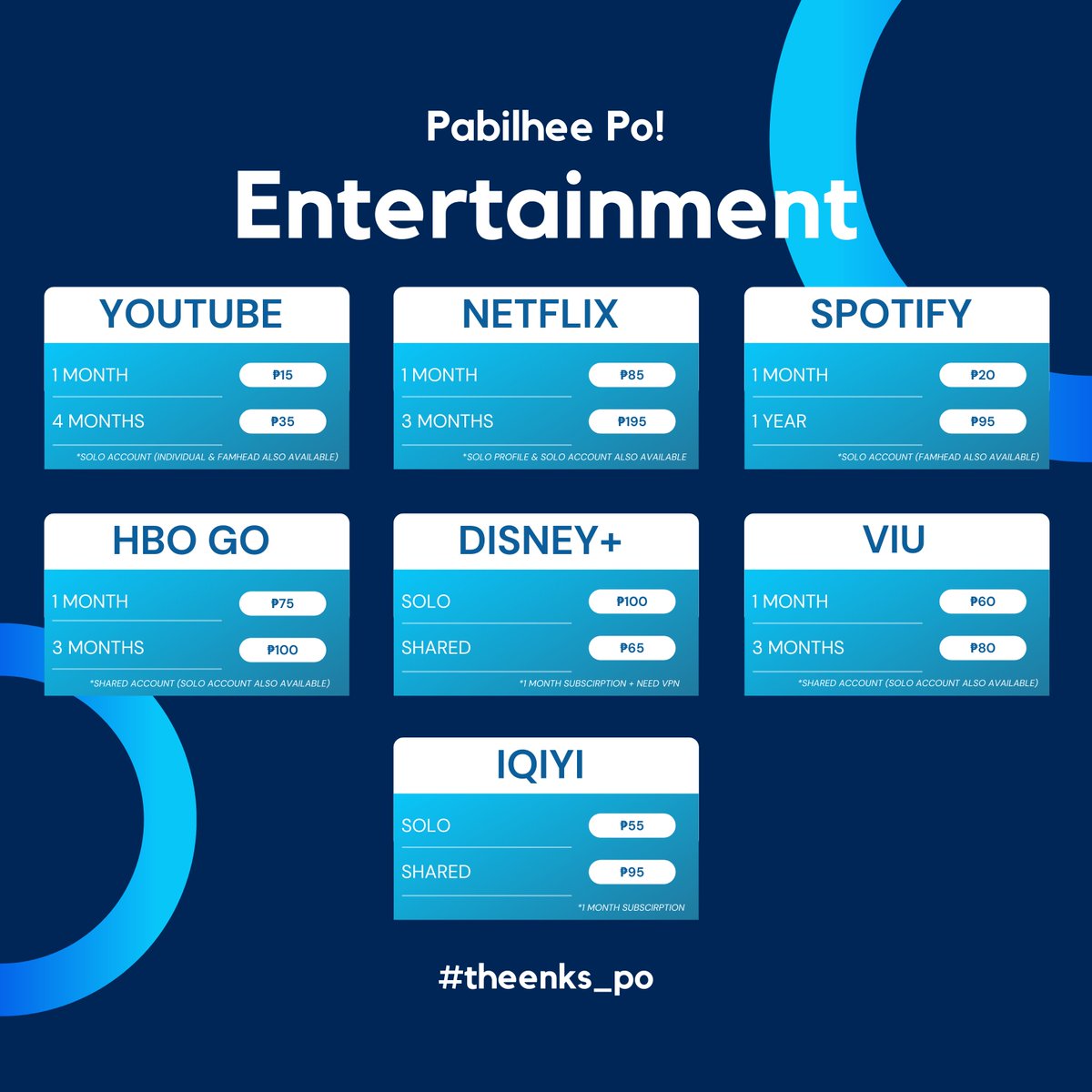 pabillhee's tweet photo. @HEES10NG @pabilhee_po ◣ PABILHEE SERVICES — PRICELIST (03/11/22)  ◥

*Not the complete pricelist as well as the subscription plans we offer.

DM us and we'll send you the full details.

💳 GCASH &amp; PayPal
✅ #theenks_po - feedbacks
💌 HEES10NG (TG) - fast response
🔍 https://t.co/zKIcUBziLg https://t.co/odayg5B9mE