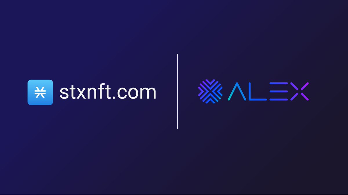 ALEX is proud to announce that in partnership with @stxnft our API is now  integrated with their platform, allowing users to mint NFTs using STX,  xBTC, $ALEX as well as any other