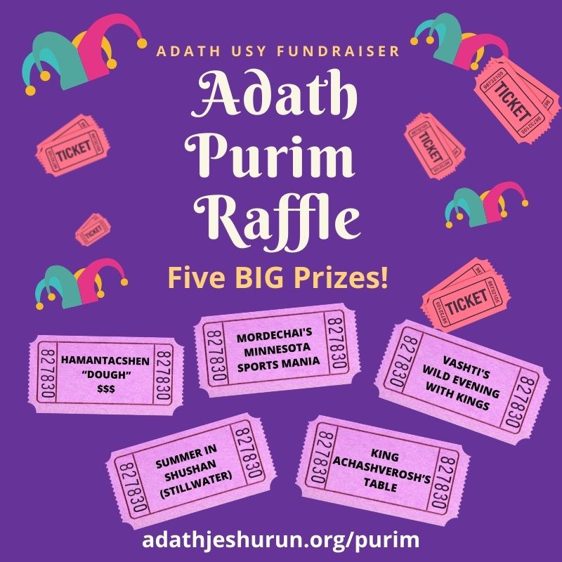Have you entered Adath's Purim Raffle? Our online order form CLOSES TONIGHT, but you can still purchase tickets in-person through Sunday's Carnival. Support Adath's youth department and enter to win any of these 5 BIG PRIZES: adathjeshurun.org/purim