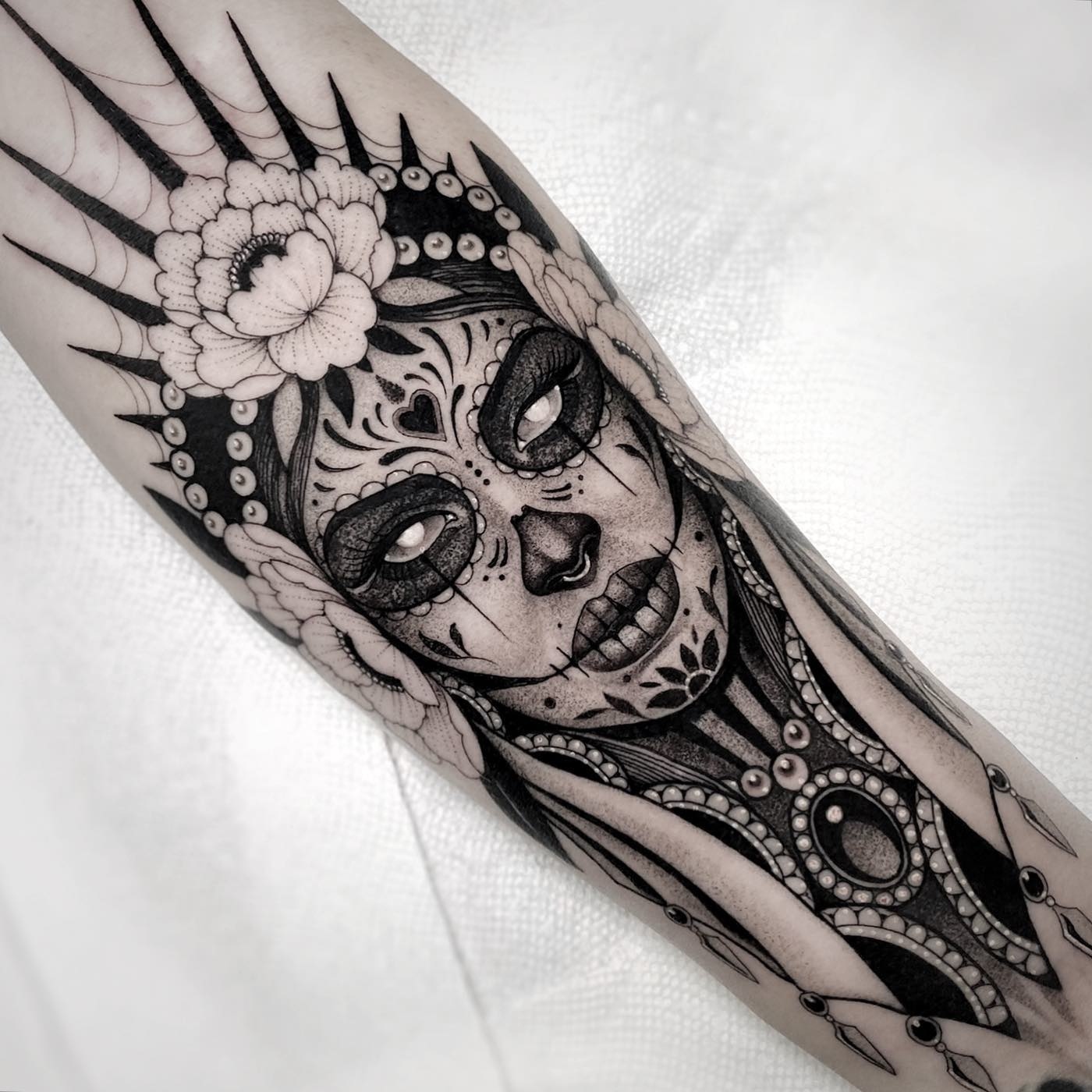 Rosie Y Que by Dave Sanchez Tattoo Art Print Day of the Dead Sugar Skull -  Purple Leopard Boutique