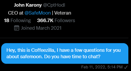 coffeebreak_YT's tweet photo. Safemoon has been dodging my questions for a month now. @johnkarony it's time to talk. https://t.co/4CCXrflqSN