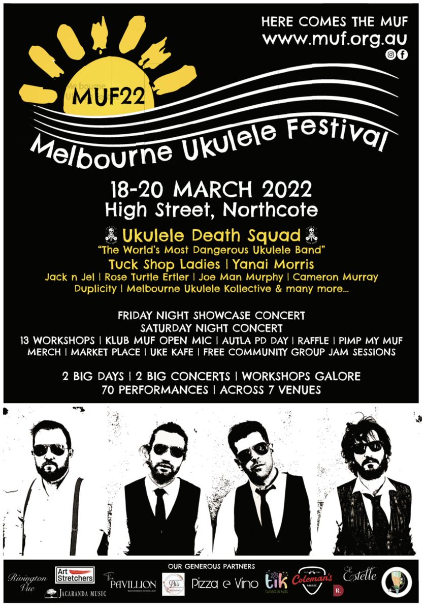 MelbUkeFest's tweet photo. 1 week to go!

Tix: www muf https://t.co/yKzYfWZ6MN

#MUF2022 #ukelife #ukulele #melbourneukulelefestival2022 #festival #band #melbourne #livemusic #bar303 #wesleyanne #Thornburytheatre #Chalice #muk #northcote #australiaukukele #ukulelelove https://t.co/ux9ZQaRT0f