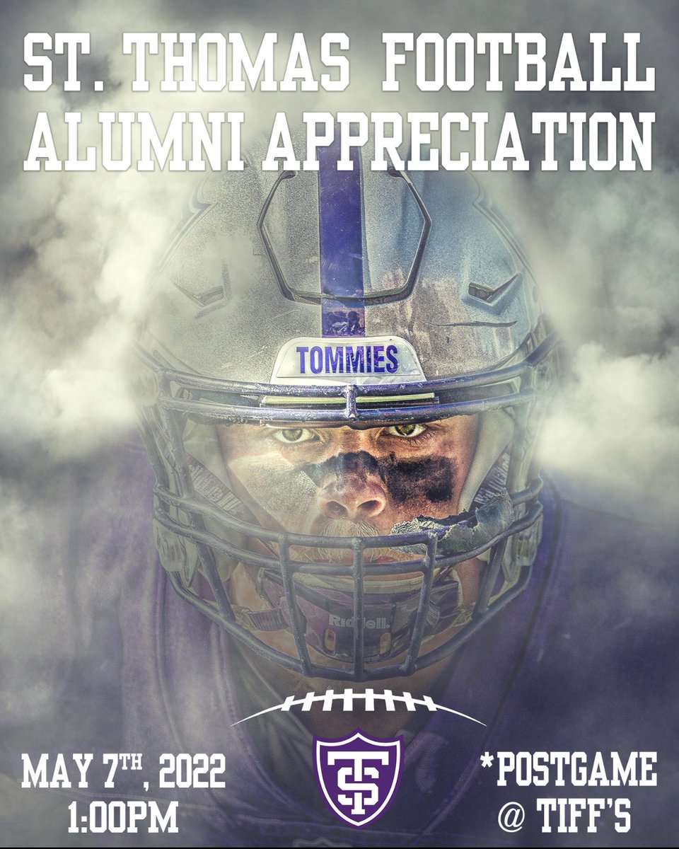 UST_Football's tweet photo. New Tradition & Alumni Event 5/7/22 Spring Game 1p on Campus & Tiff's to follow. @TommieAlumni @UofStThomasMN @Coach_Caruso #Tommie4Life #FTITK ✅
Reg Link ➡️ https://t.co/J3DNvcooRs
#Pride | #Passion | #Pion23rs 🟣⚪️⚫️ https://t.co/n6Z1LpudCM