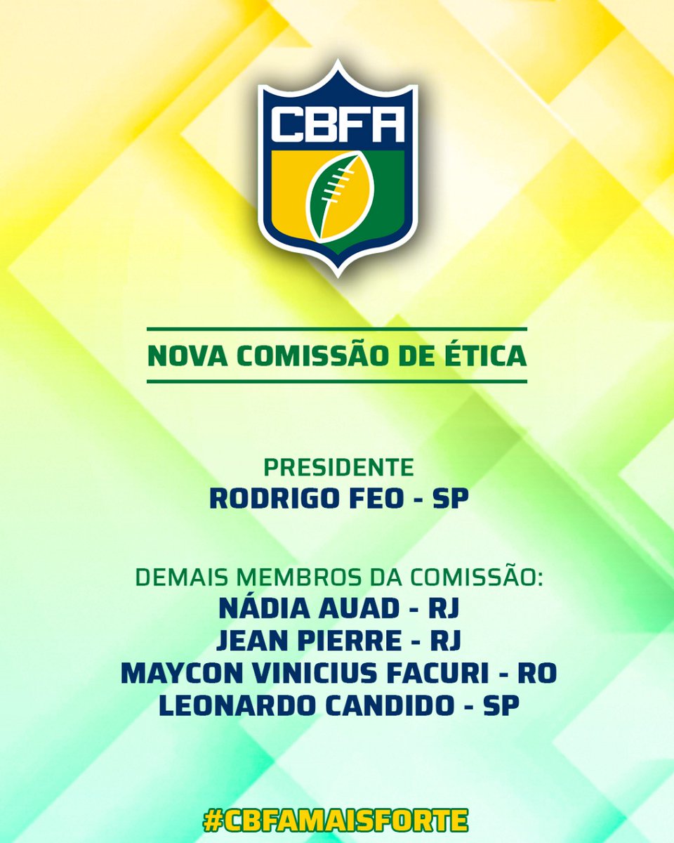 oficial_cbfa's tweet photo. Em Assembleia realizada no dia 17 de fevereiro, a Confederação Brasileira de Futebol Americano deu posse aos membros que vão compor a nova gestão do Comitê de Ética da entidade.
#CBFA #CBFAMaisForte #FABR https://t.co/Z6D3TWAdiT