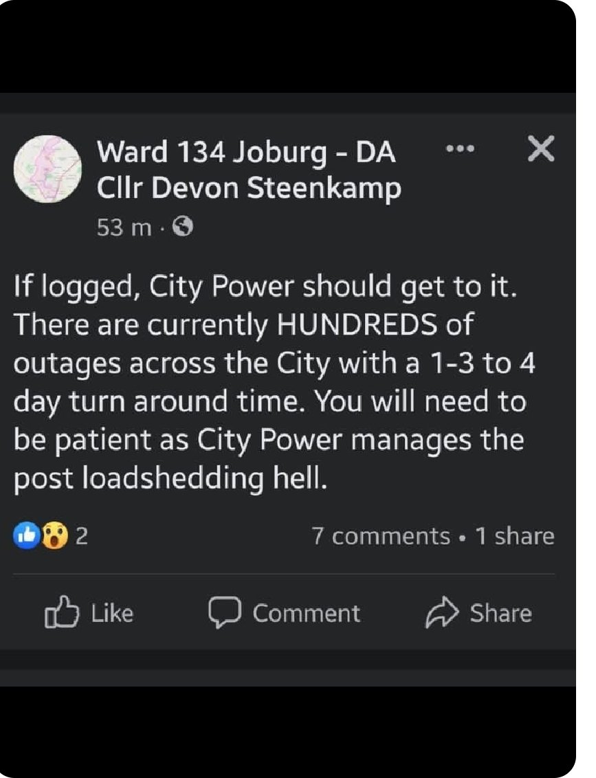 fpotgiet's tweet photo. @Our_DA tonight i must say that after 29 hours without power this message had a inverse effect on me. It took away my last bit of patience https://t.co/b7F2Du3zIo