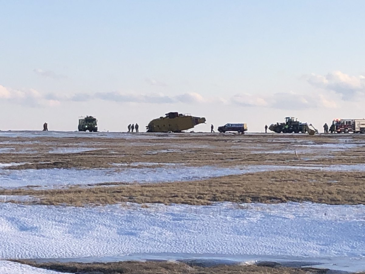 CBCNL's tweet photo. BREAKING | Cormorant helicopter crashes at Gander air base

https://t.co/CGlf1eS0bw #cbcnl https://t.co/8h5JpTlARr