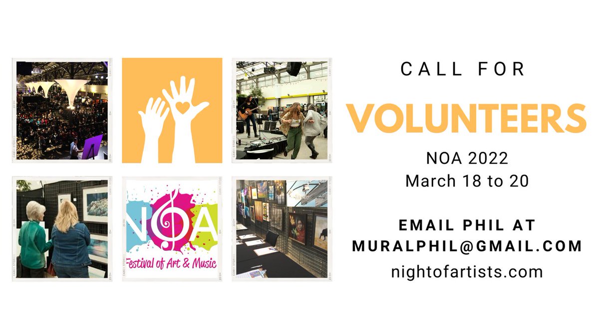 Do you have a little time to spare March 18 to 20? 
We could sure use your help :) 
If you’re free, love art and enjoy live music pls message Phil - muralphil@gmail.com

Thank you 🙏 

Ps we have a free gift for all our lovely volunteers !