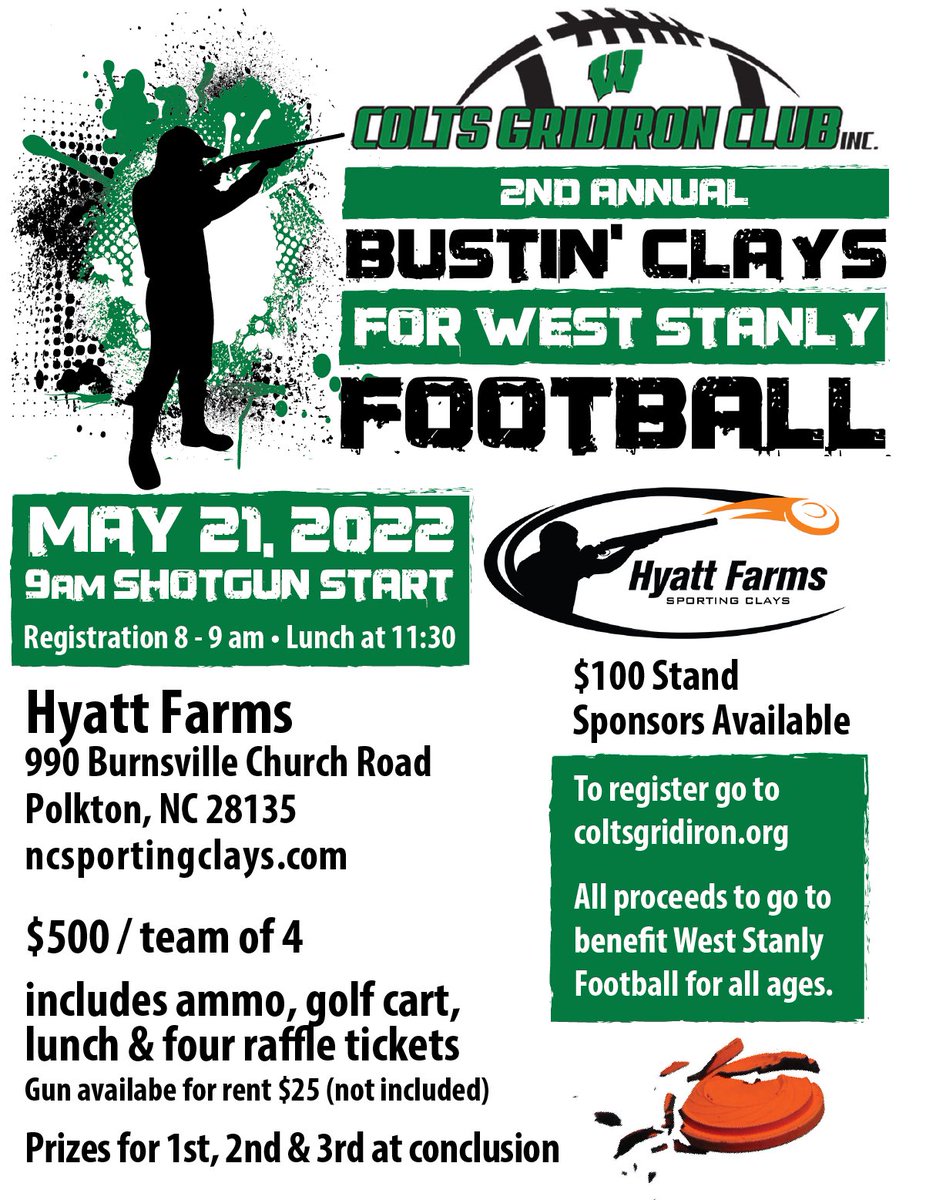 coltsgridiron's tweet photo. Come out for a good time clay shooting. We also have a raffle with some great prizes. https://t.co/8z0XFkNqcT to register and pay through Venmo https://t.co/yOv56ExZZe