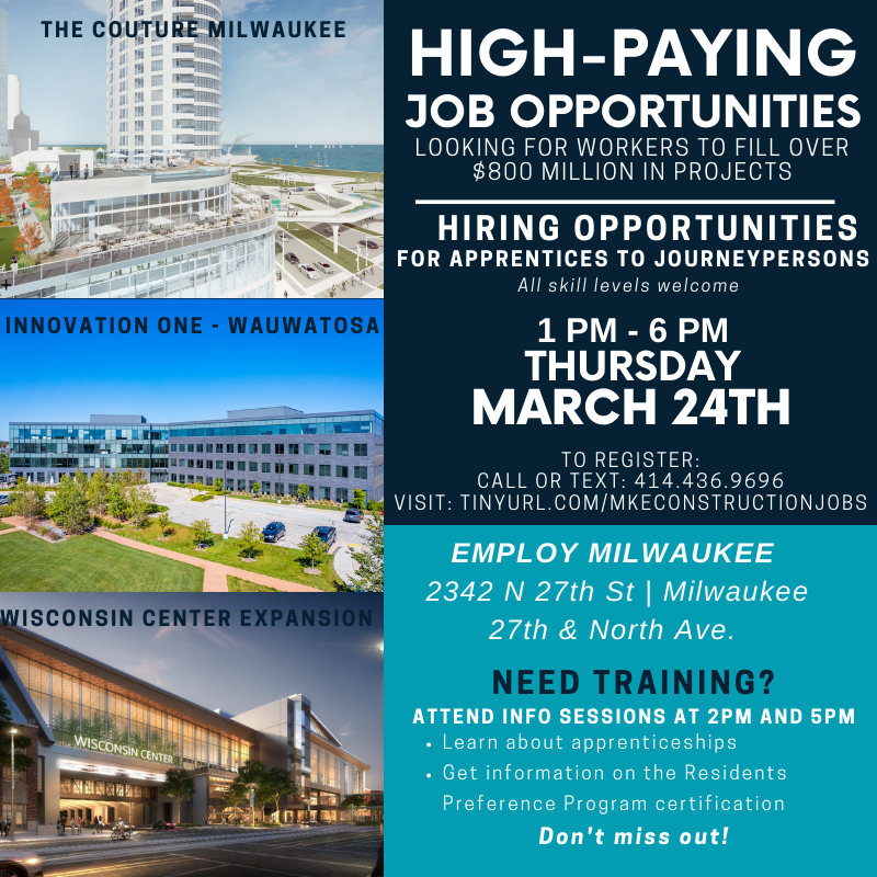 Prismtechnical's tweet photo. Are you looking for a high-paying career opportunity? Register to attend the Construction Workforce &amp; Apprenticeship Job Fair at https://t.co/pD5gLa8oue. Hiring opportunities for apprentices to journeypersons available.#milwaukee #mke #milwaukeejobs #mkejobs #ConstructionJobs https://t.co/yDRgMpa00k
