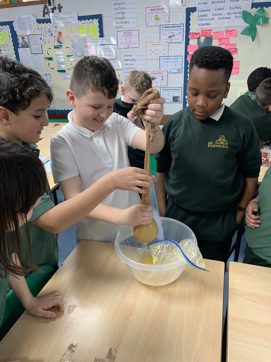 StPatsY4's tweet photo. A very messy (and smelly) but fun science experiment this afternoon to introduce our new topic ‘Animals including Humans’. We made a model of the digestive system using tights to represent our intestines! @st_patricks https://t.co/KR74t7kjsk