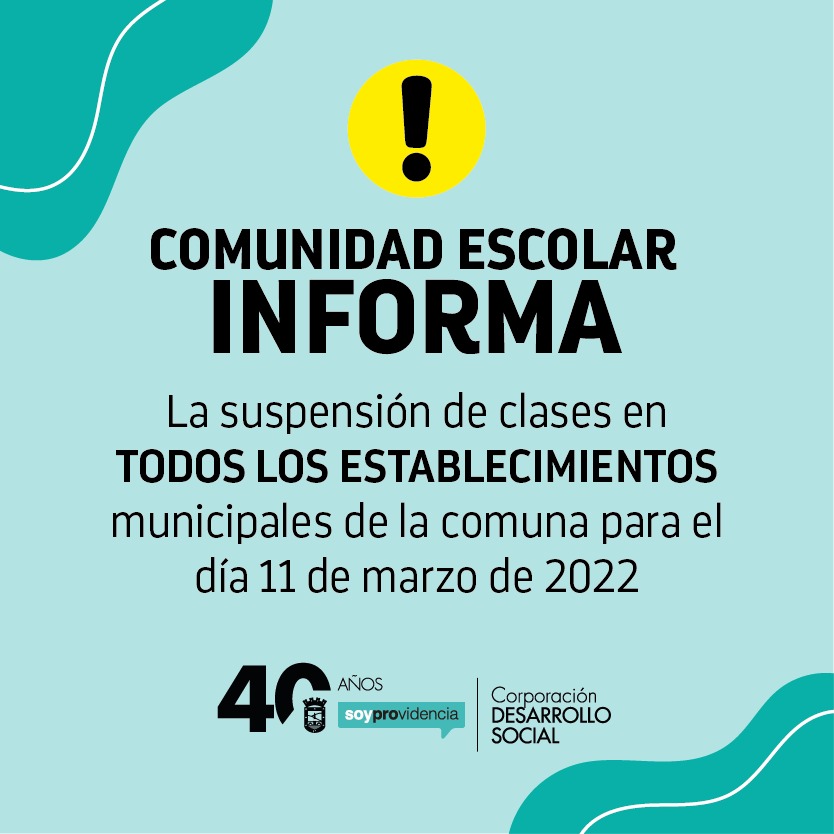 SUSPENSIÓN DE CLASES 
A raíz de los lamentables hechos de #cyberacoso, este viernes 11, las clases de los #colegios y #liceos municipales de #Providencia, estarán suspendidas. Esto con el fin de recabar todos los antecedentes posibles. Más información👉🏽bit.ly/3I2m2vd