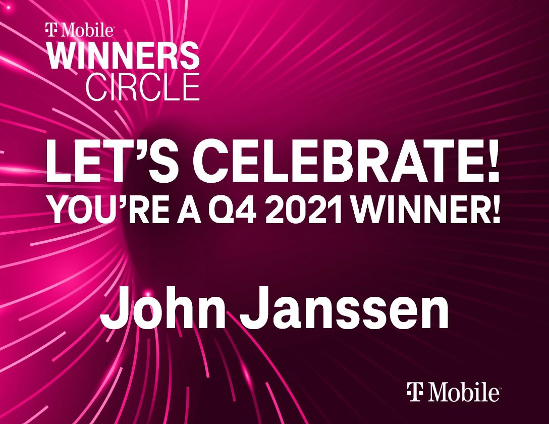 Congratulations to @JustCallMe_JJ_ on the #MidAtlantic #MobileDistribution team on #Q4WinnersCircle @TMobile