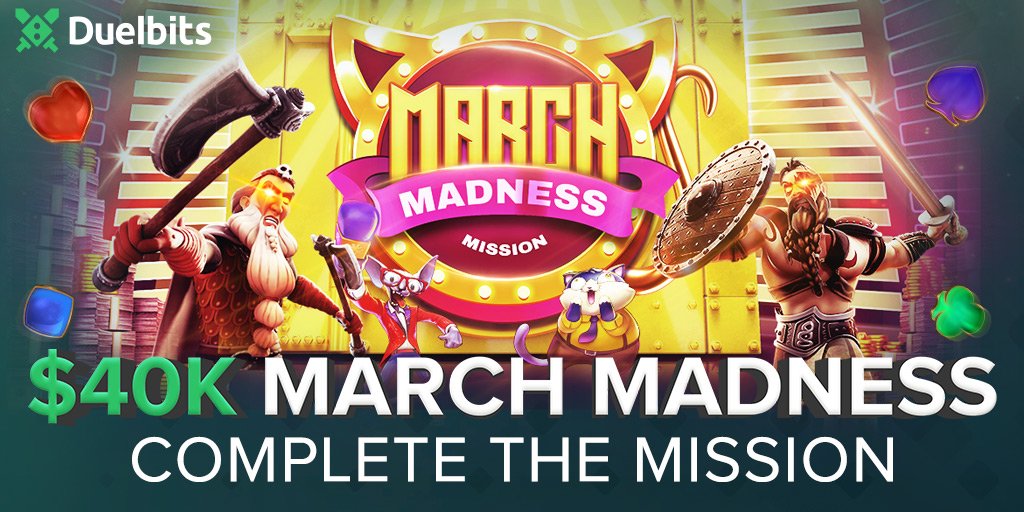 Duelbits's tweet photo. 🤯 Who's been enjoying our $40,000 March Madness Competition?

Haven't had the chance to compete? Ace has got you covered! He'll send $50 to one person that likes, retweets &amp; tags a friend!

🏆 Complete the mission: https://t.co/voP3iUTaBE https://t.co/AnoawqHR2G
