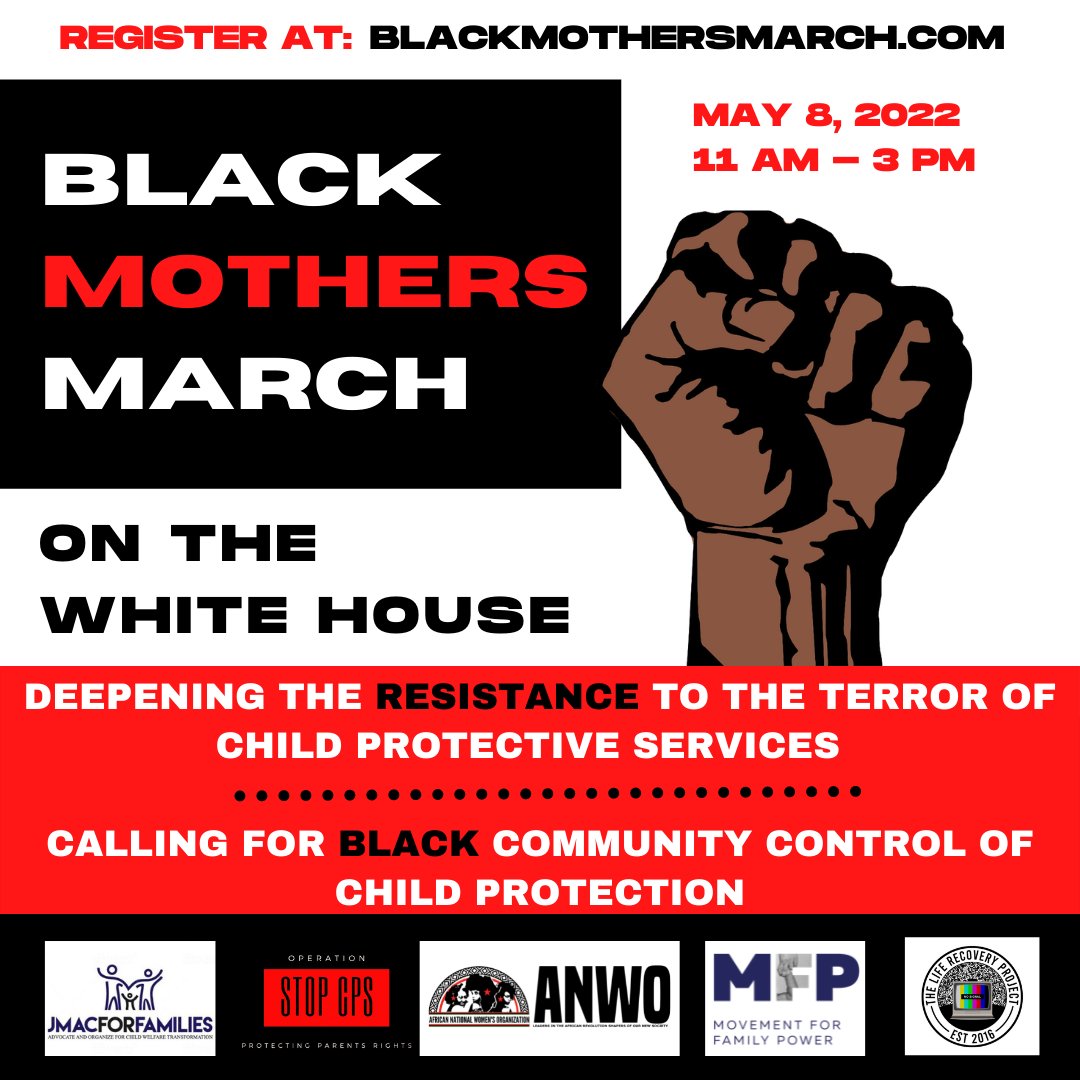 Stand up for Black Families.   Join the Black Mothers March on the White House on Sunday, May 8.   To register and/or to donate to go blackmothersmarch.com 
#blackmothersmarch #mothersdaymarch #stopcps #blacklivesmater  #blackfamiliesmatter #blackmothersmatter