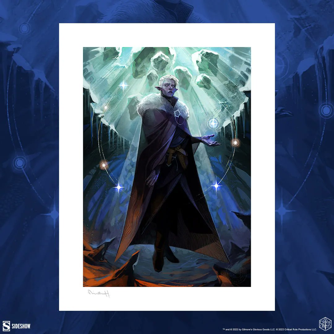 collectsideshow's tweet photo. In our first collaboration with @TheMinttu, the Shadowhand is surrounded by starlight in the Essek Thelyss Fine Art Print. This luminous art will be available for pre-order March 18. RSVP here: https://t.co/qf40EDGJuc

@criticalrole #SideshowArtPrints #CriticalRole #MightyNein https://t.co/fyF6l5zjTc