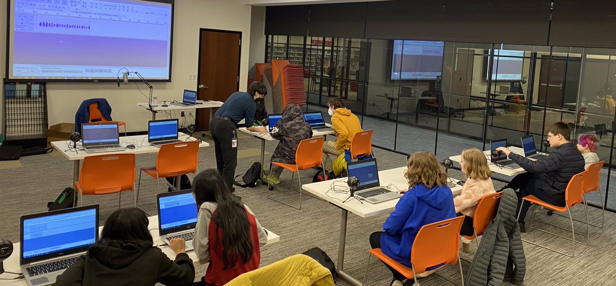 MonCoLibrary's tweet photo. #hearallaboutit Intro to #Podcasting at @TwpHolmdel Library in @Bellworks was fantastic! Everyone looking forward to Sesh#2! 
Subscribe to Library’s e-newsletter for upcoming events💥both virtual and in-person💥on https://t.co/6x6QKe6Oas 
#teenprograms #libraryteens https://t.co/v6c6te5Qt7