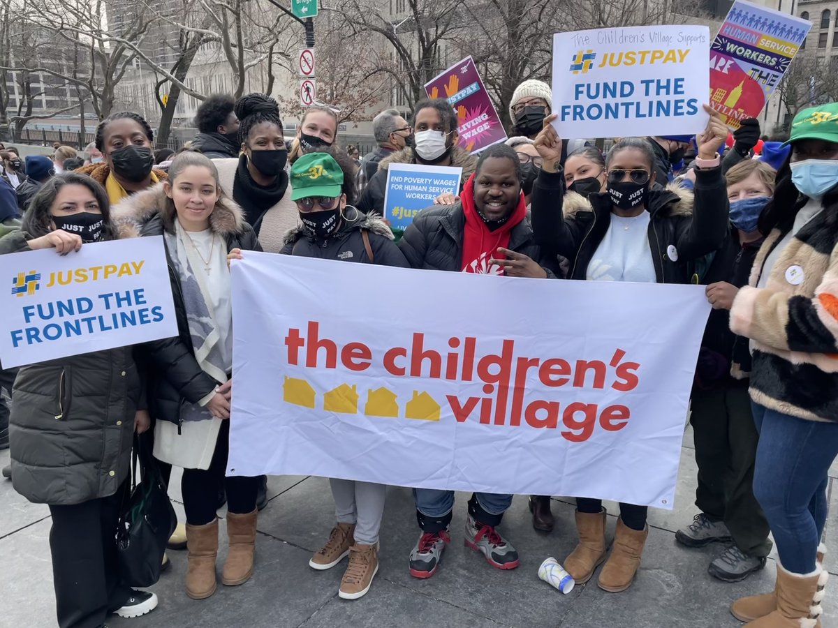 ChildrensVllg's tweet photo. Thank you to everyone that came to the #JustPay rally today! It is time for NY City &amp; State to put an end to government-sanctioned poverty wages for human services workers. To learn more and join the fight for long-needed reform visit https://t.co/8ov8WWWoCP! https://t.co/BjeWF1208i